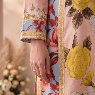 2 Piece Printed Baby Pink Suit – Article 2 Front View