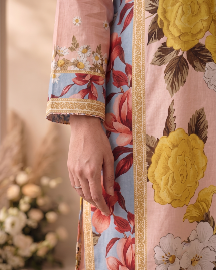 2 Piece Printed Baby Pink Suit – Article 2 Front View