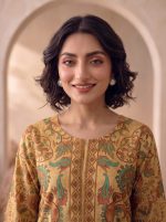 2 Piece Printed Mustard Suit – Article 3 Print Detail