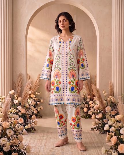 2 Piece Printed Off White Suit Article 12