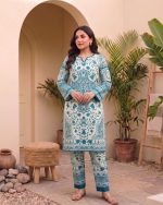 2 Piece Printed Off White Blue Suit Article 10