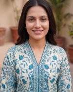 2 Piece Printed Off White Blue Suit – Article 10 Print Detail