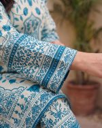 2 Piece Printed Off White Blue Suit – Article 10 Front View