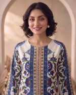 2 Piece Printed White Blue Suit – Article 7 Print Detail