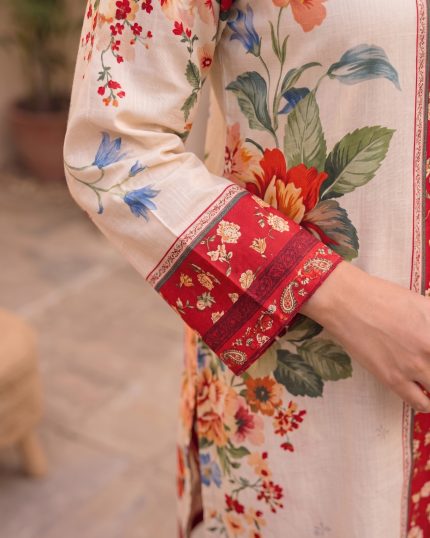 2 Piece Printed Beige Suit – Article 21 Print Detail