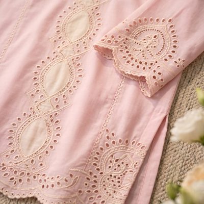 2 Piece Chikan Kari Baby Pink Suit – Article 5 Front View