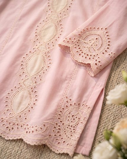 2 Piece Chikan Kari Baby Pink Suit – Article 5 Front View