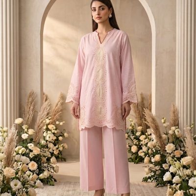 2 Piece Chikan Kari Baby Pink Suit Article 5
