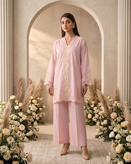 2 Piece Chikan Kari Baby Pink Suit Article 5