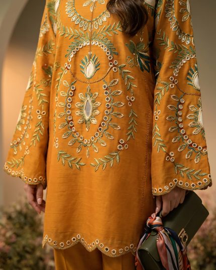 2 Piece Chikan Kari Mustard Suit – Article 4 Front View