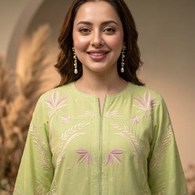 2 Piece Chikan Kari Pista Green Suit Article