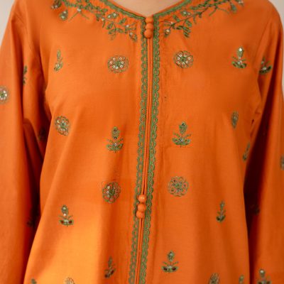 2 Piece Embroidered Orange Suit – Article Front View