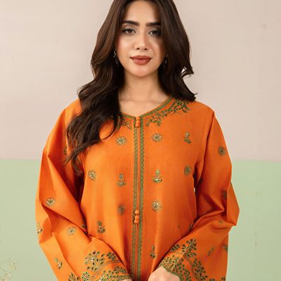 2 Piece Embroidered Orange Suit Article