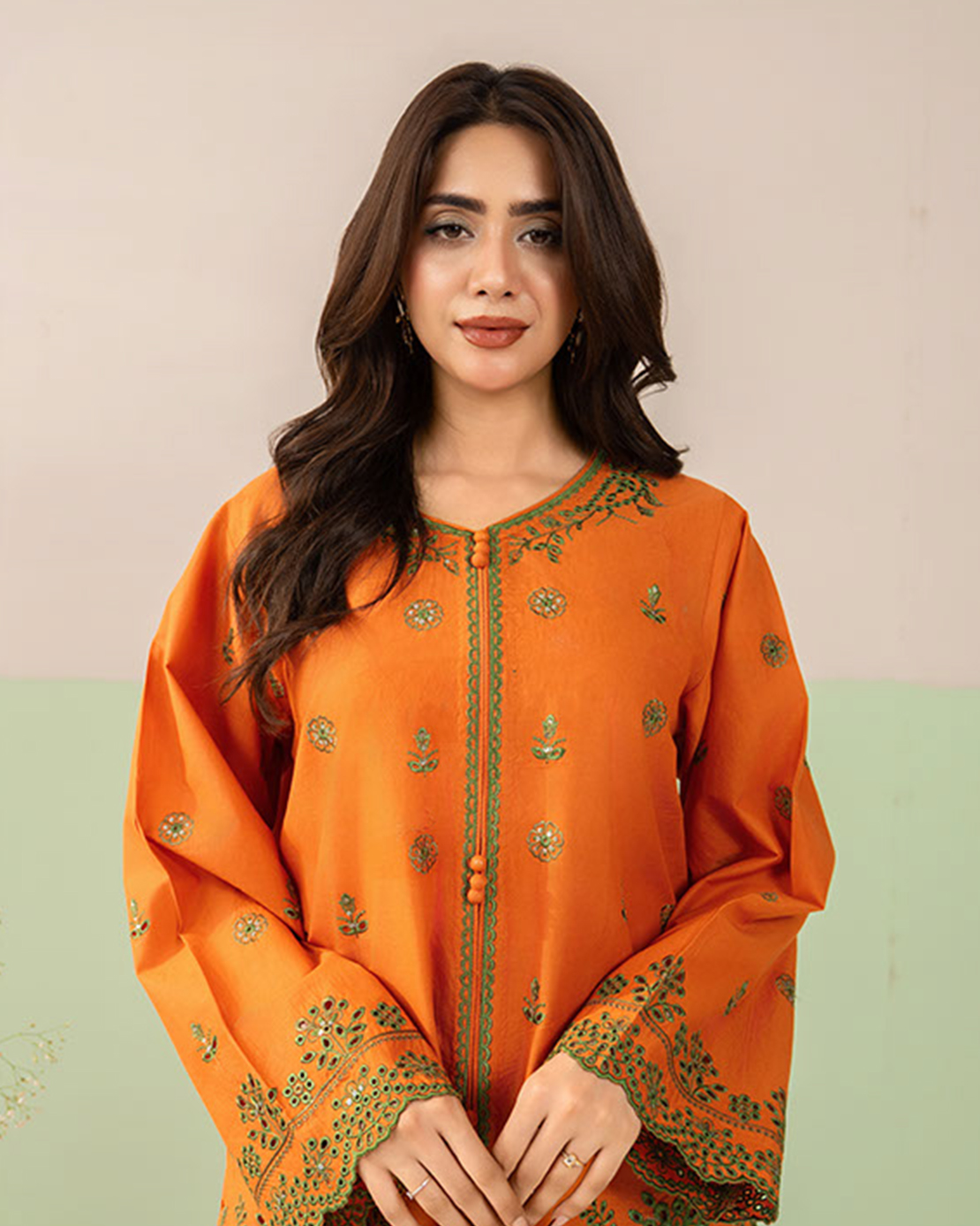 2 Piece Embroidered Orange Suit Article