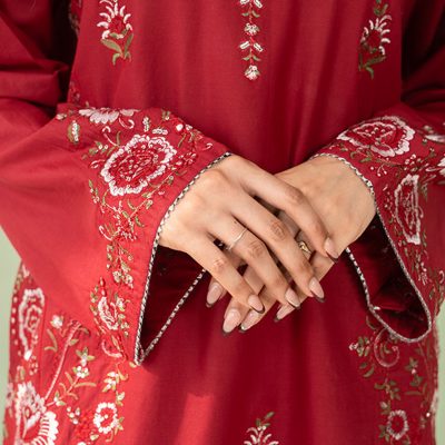 2 Piece Embroidered Red Suit – Article Front View