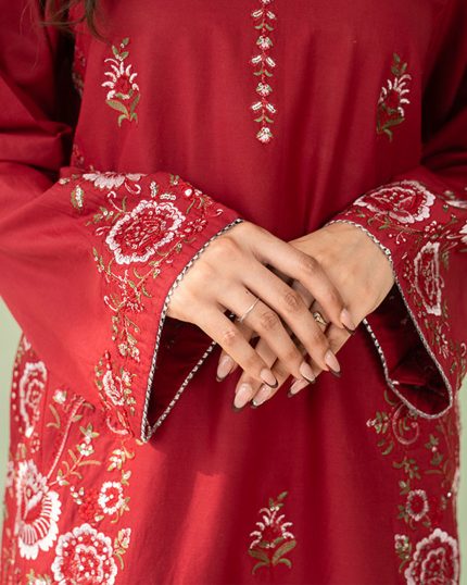 2 Piece Embroidered Red Suit – Article Front View