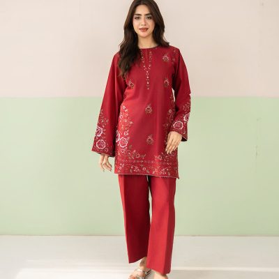 2 Piece Embroidered Red Suit Article