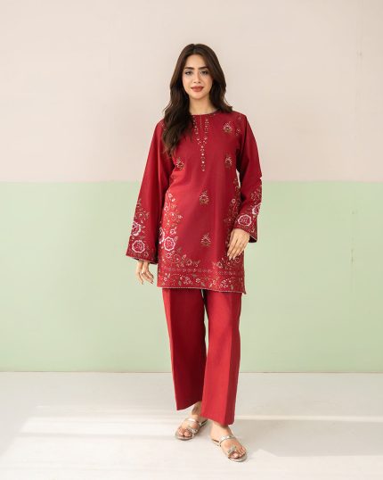 2 Piece Embroidered Red Suit Article