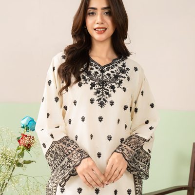 2 Piece Embroidered White Suit – Article Front View