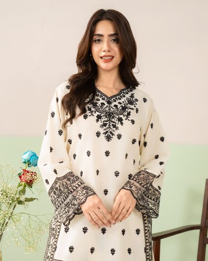 2 Piece Embroidered White Suit – Article Front View
