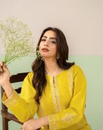 2 Piece Embroidered Yellow Suit – Article Embroidery Detail