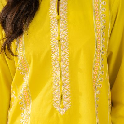 2 Piece Embroidered Yellow Suit – Article Front View