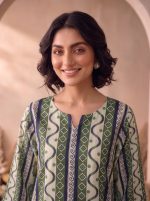 2 Piece Printed Green White Suit – Article 15 Front View