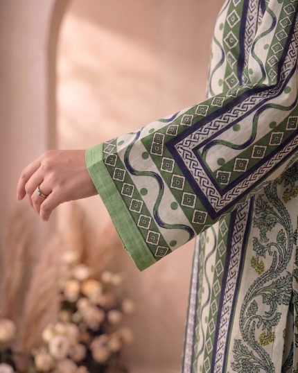 2 Piece Printed Green White Suit – Article 15 Print Detail