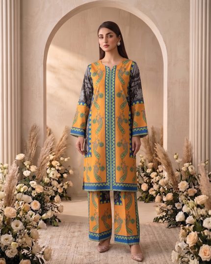 2 Piece Printed Mustard Suit Article 19