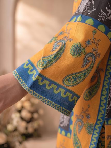2 Piece Printed Mustard Suit – Article 19 Print Detail
