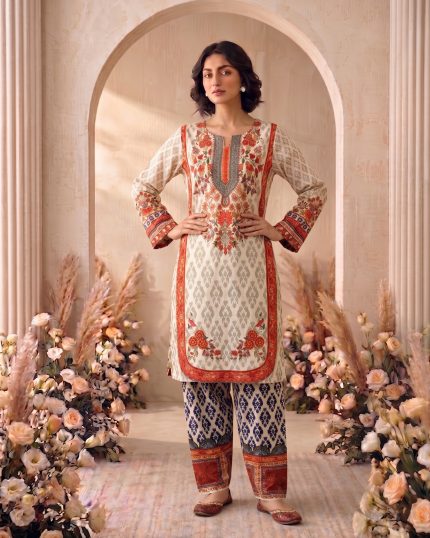 2 Piece Printed Off White Suit Article 13