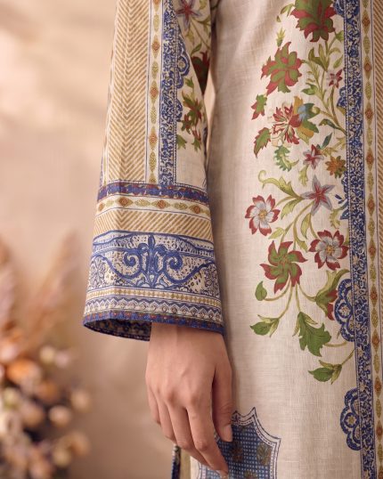 2 Piece Printed White Suit – Article 18 Print Detail