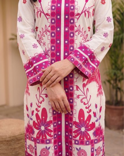 2 Piece Printed Off White Pink Suit – Article 9 Front View